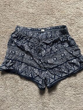 Hollister Navy and White Printed Drawstring Shorts
